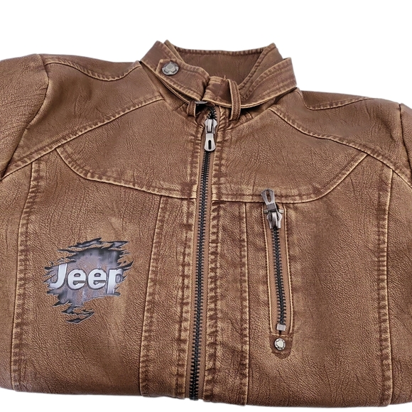 Jeepaholic Brown FauxLeather Faux Fur Lining Jeep Jacket MTO Size Large - Picture 4 of 16